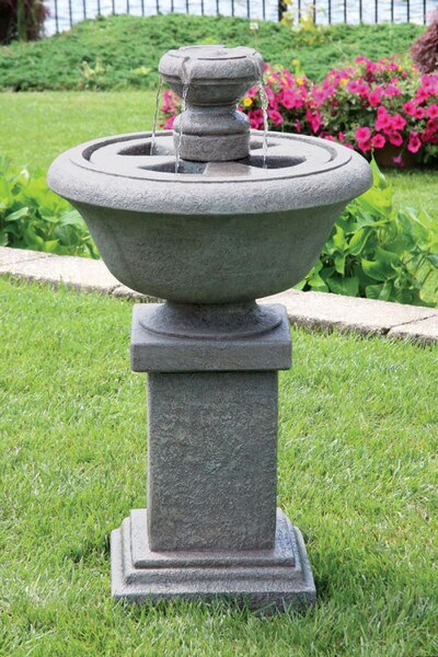 Cement Statuary Chesire Two Tier Fountain on Square Pedestal